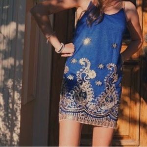 blue and gold sequined dress reverse by revolve